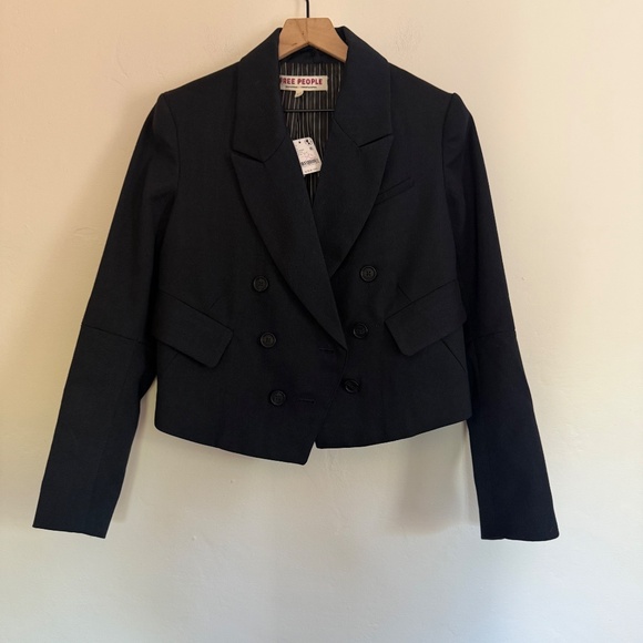 Free People Betty Padded Shoulder Double Breasted Blazer - Picture 2 of 9